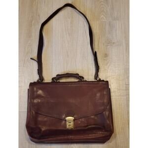 I Medici Italian Leather Briefcase Shoulder Bag Dark Brown Made in Italy